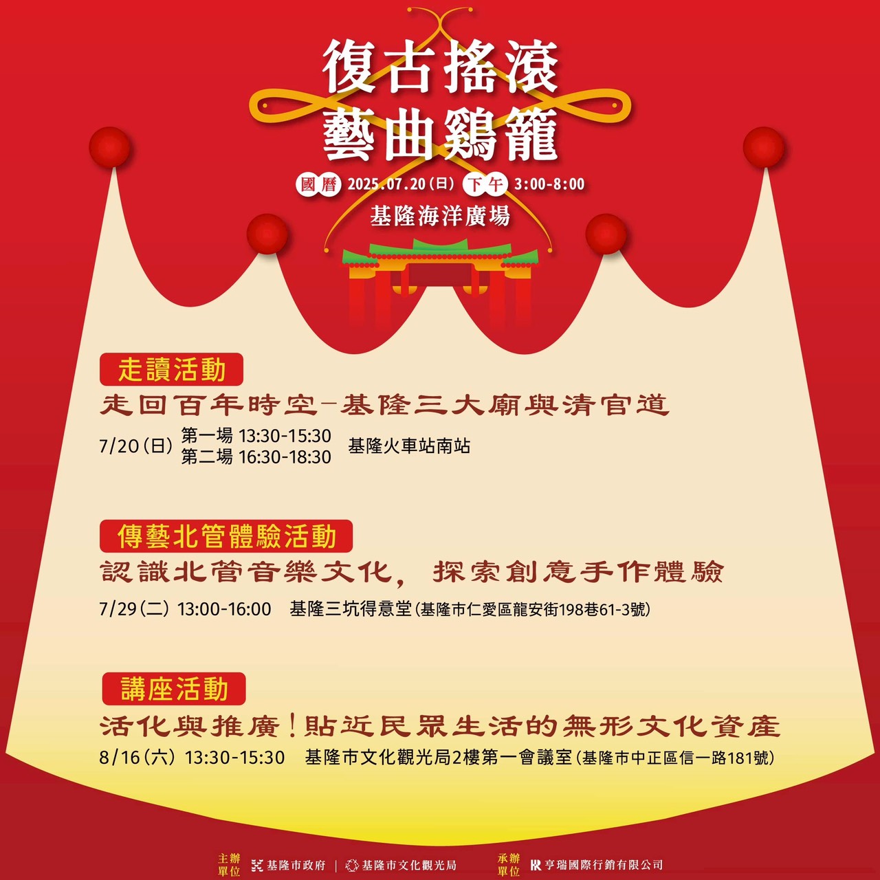 2025年基隆市響應全國古蹟日「復古搖滾 藝曲鷄籠」之系列推廣活動報名開跑!